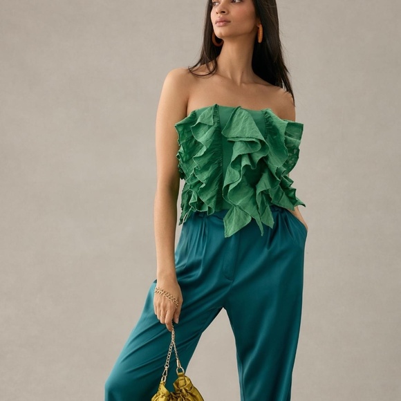 NWT  By Anthropologie Strapless Ruffle Top Large - Picture 5 of 6
